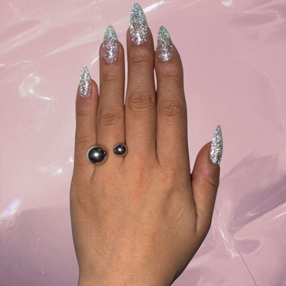 Y2K whimsy grunge 925 Sterling Silver ball stud open ring Size 6